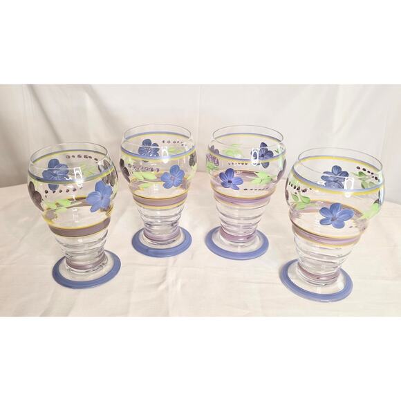 4 Vintage Hand painted Gibson Bella Dinnerware Tumbler Goblets Purple and Green - Picture 1 of 3